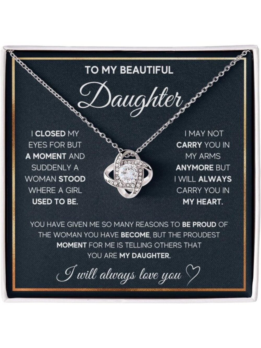Heartfelt Daughter Necklace with Cubic Zirconia Pendant & Gift Box | Perfect